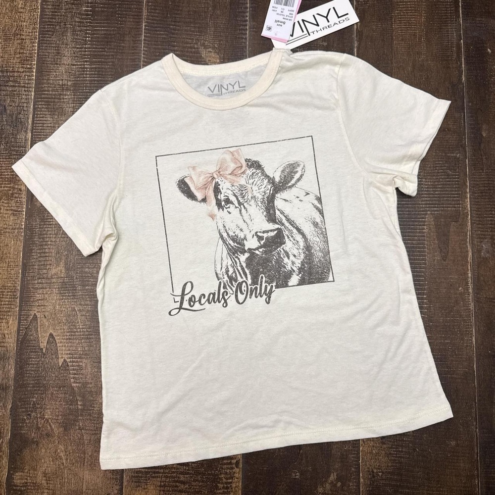 Vinyl Threads graphic tee with Locals Only Cow